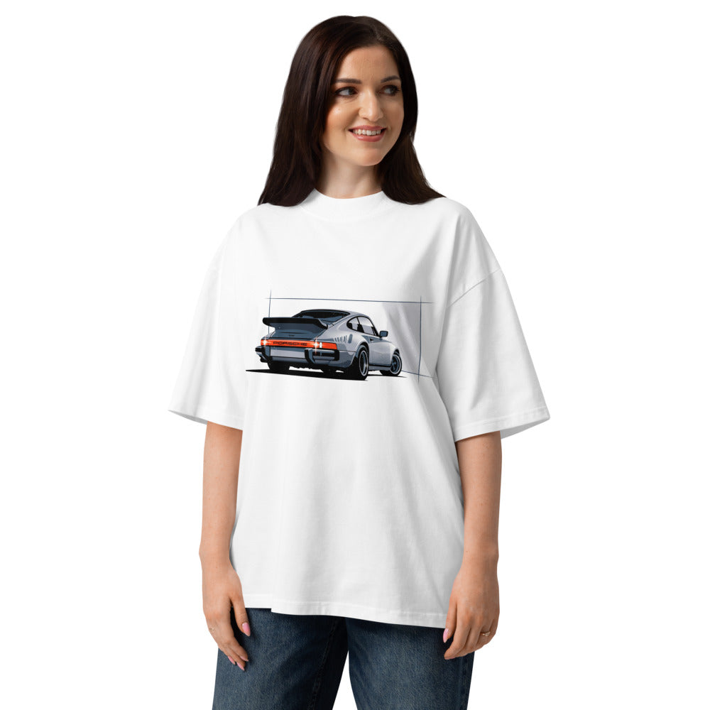 Oversize Porsche 911 Turbo Silver Rear View - Modelo femenina