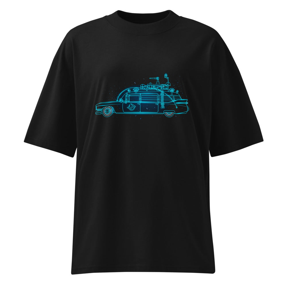 Oversize Ghostbusters Ecto-1 Neon Cyan Outline - Frente fantasma