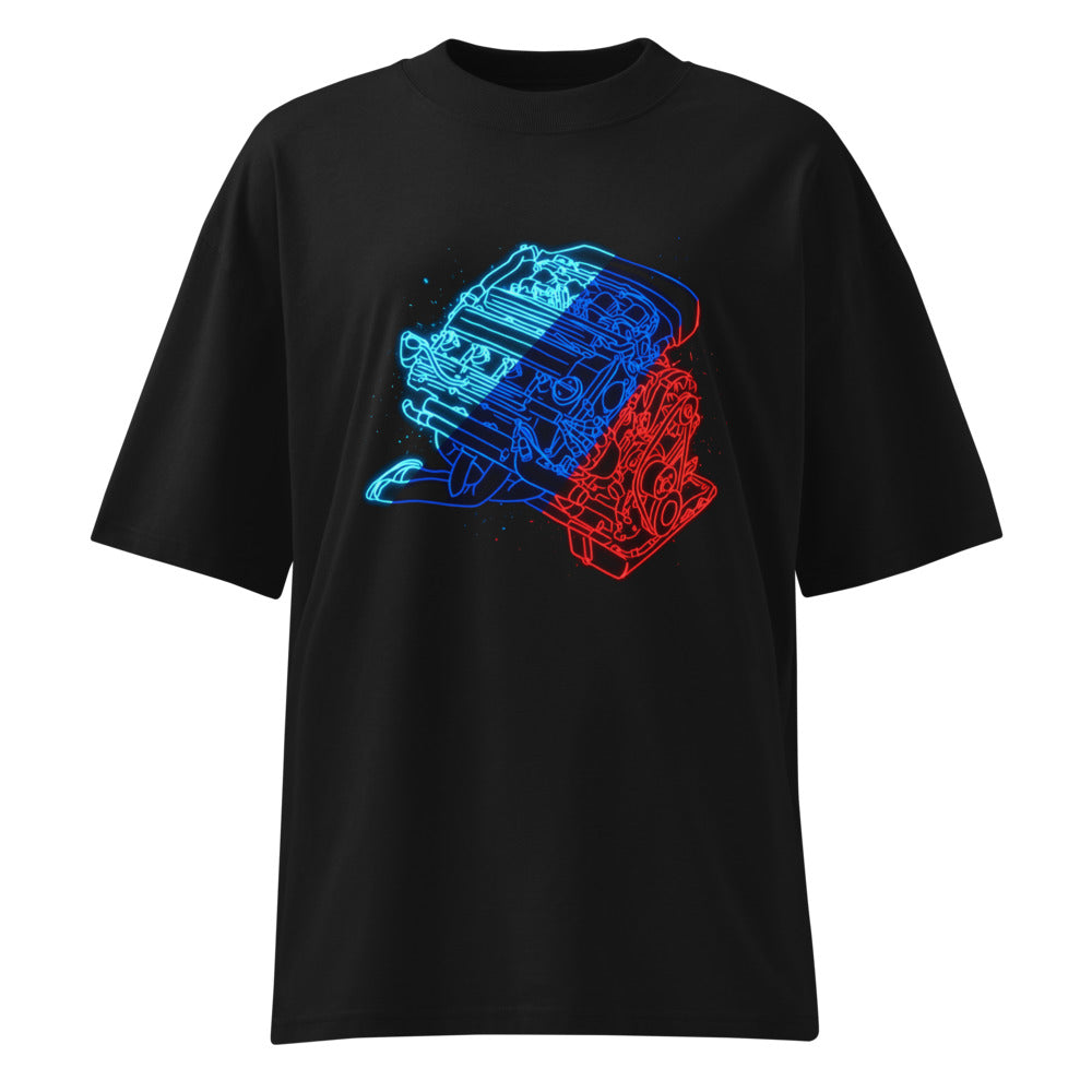 Oversize Neon Car Engine Cyan Blue Red Stripes - Frente fantasma