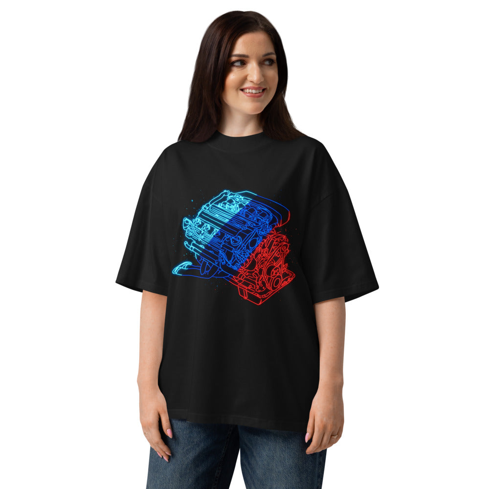 Oversize Neon Car Engine Cyan Blue Red Stripes - Modelo femenina