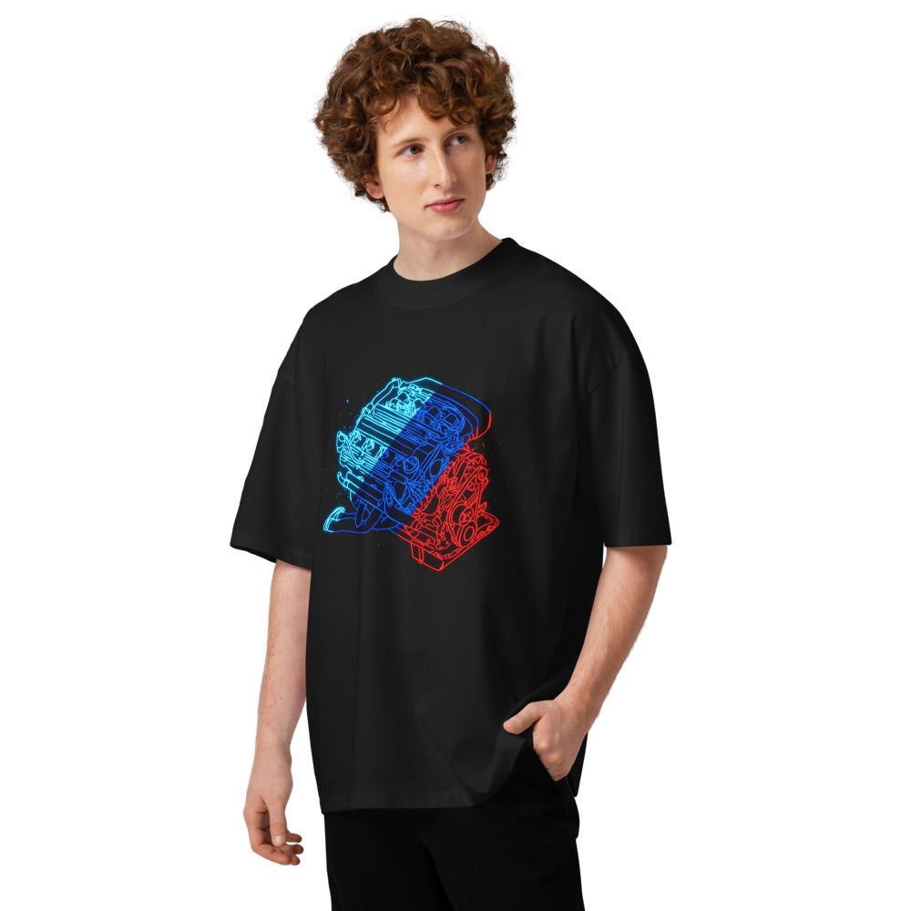 Oversize Neon Car Engine Cyan Blue Red Stripes - Modelo masculino