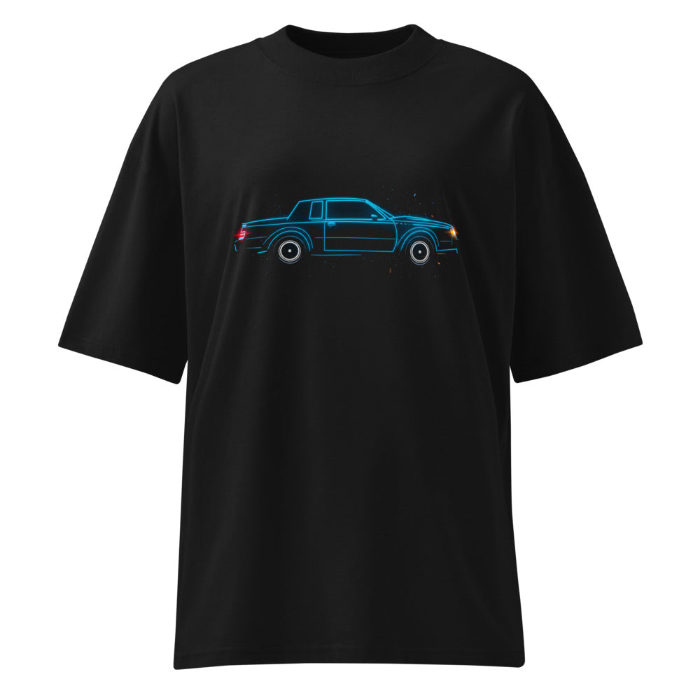 Oversize Neon Cyan 80s Coupe Red Taillight Glow - Frente fantasma