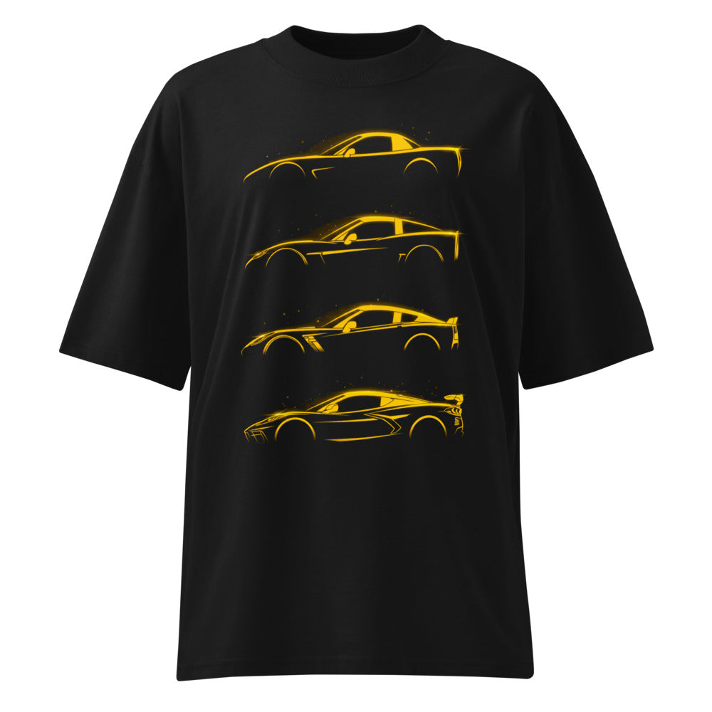 Oversize Neon Yellow Sports Car Evolution Silhouettes - Frente fantasma