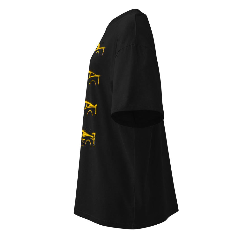 Oversize Neon Yellow Sports Car Evolution Silhouettes - Lateral fantasma