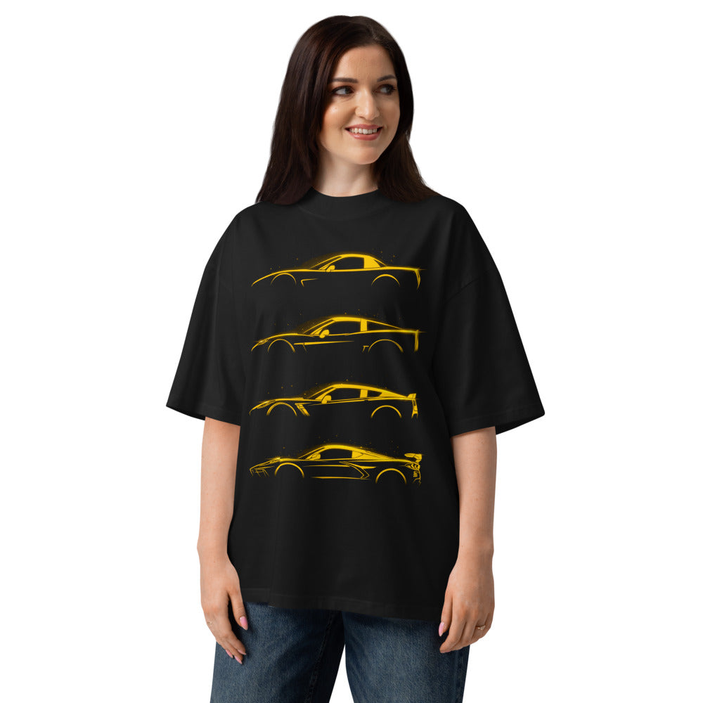 Oversize Neon Yellow Sports Car Evolution Silhouettes - Modelo femenina