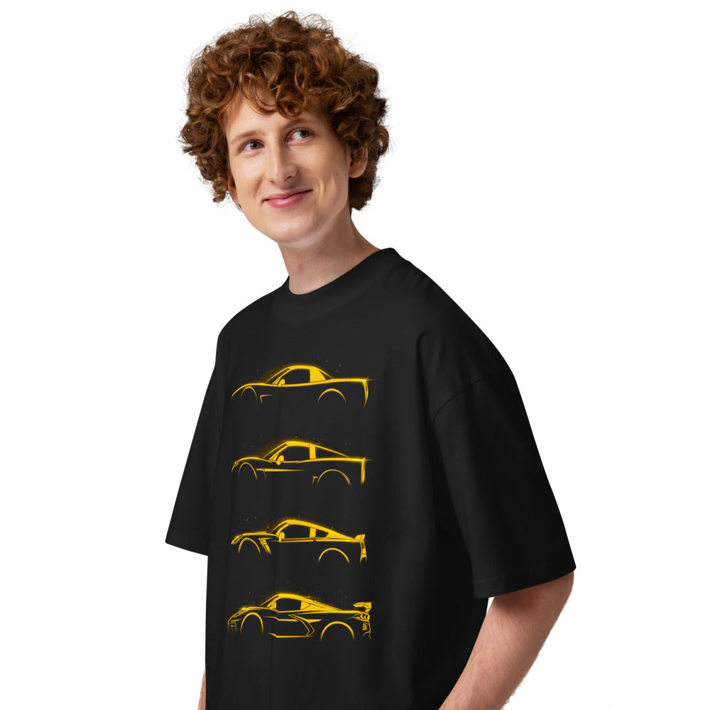 Oversize Neon Yellow Sports Car Evolution Silhouettes - Modelo masculino lateral