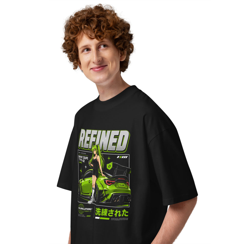 Oversize Refined Green Widebody Coupe Anime Girl - Modelo masculino lateral