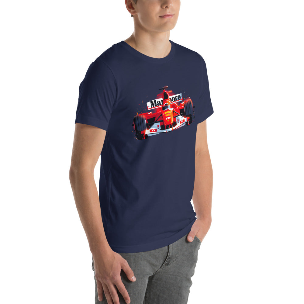 Playera Ferrari F1 Car Red Glow Sparks - Modelo masculino lateral