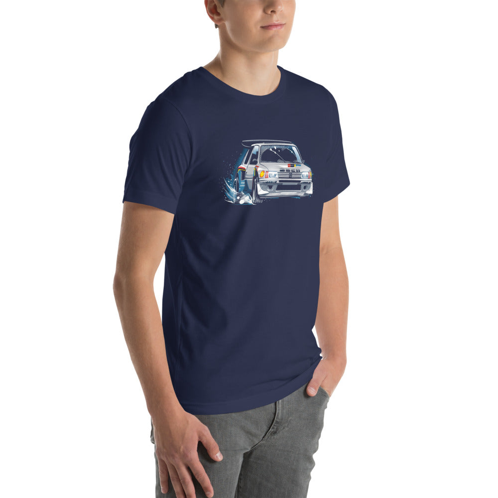 Playera Peugeot 205 Turbo 16 Rally Snow Drift - Modelo masculino lateral