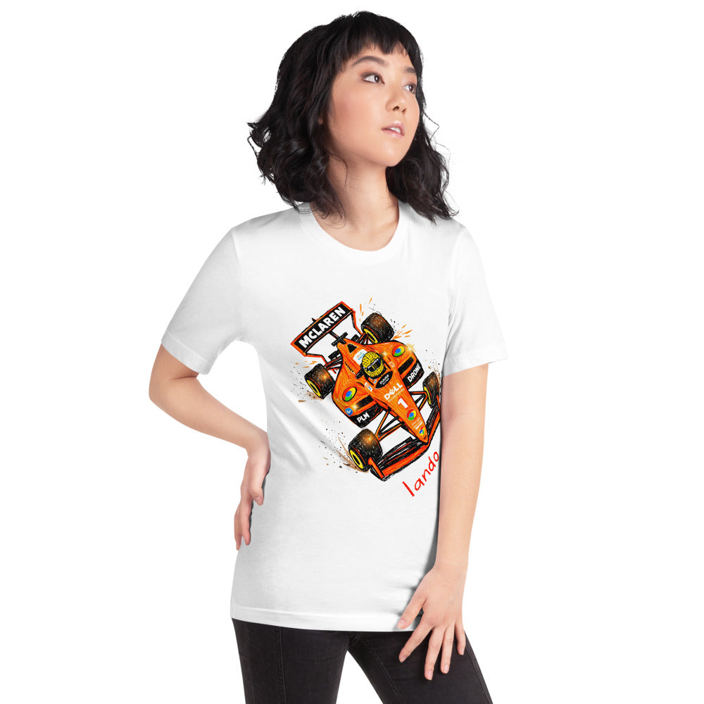 Playera Lando McLaren F1 Orange Car Sketch - Modelo femenina