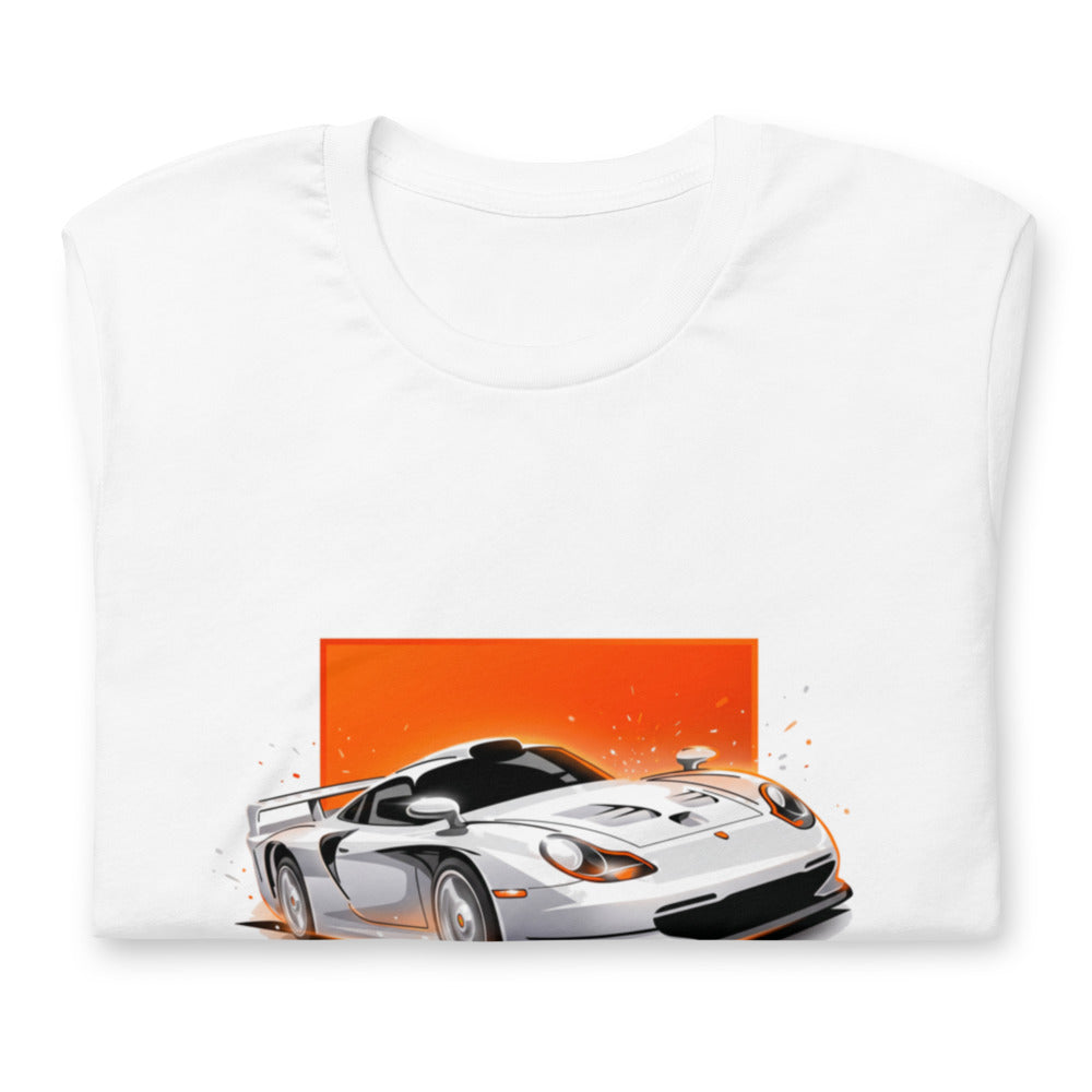 Playera Porsche 911 GT1 White Orange Sparks - Doblado