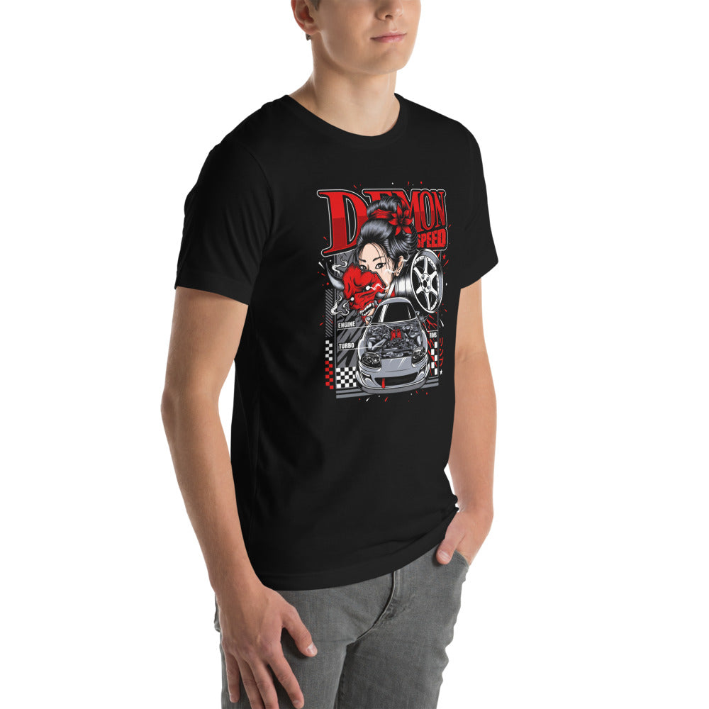 Playera Demon Speed Oni Mask JDM Tuner - Modelo masculino lateral