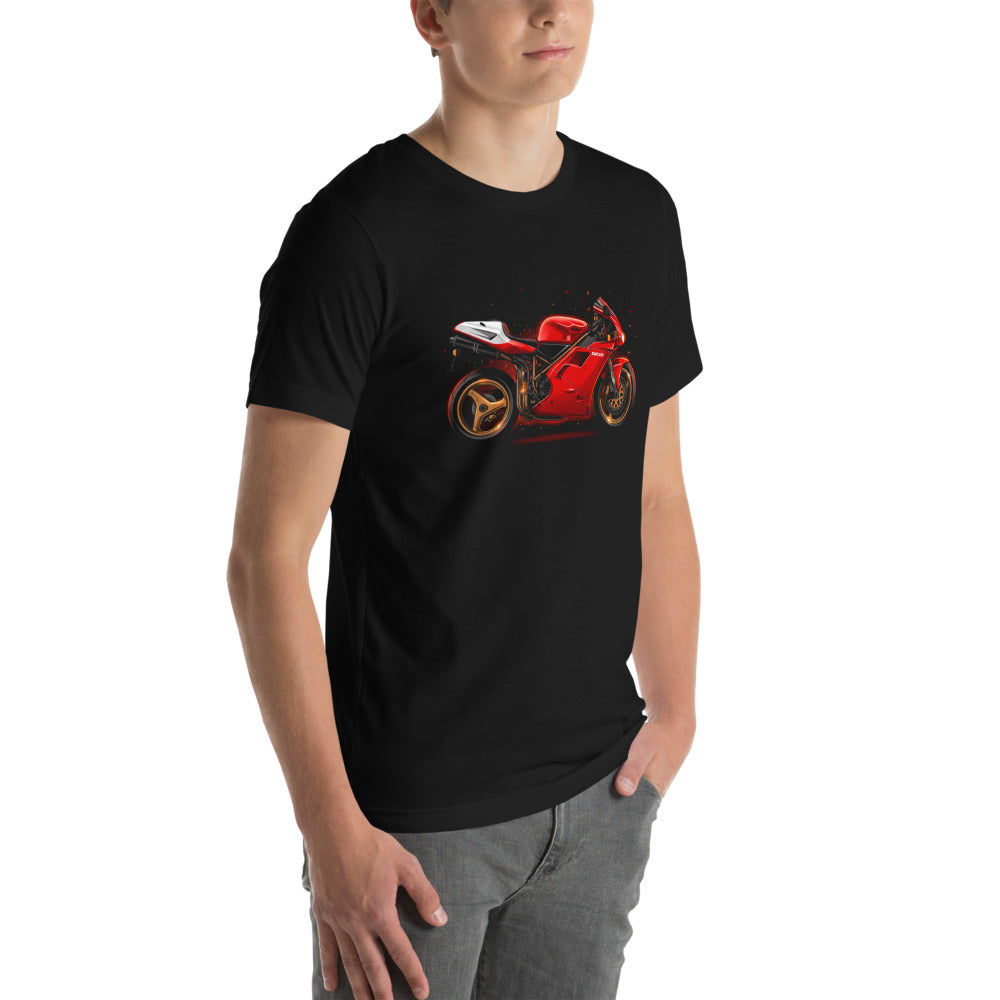 Playera Ducati Red Superbike Gold Wheels - Modelo masculino lateral