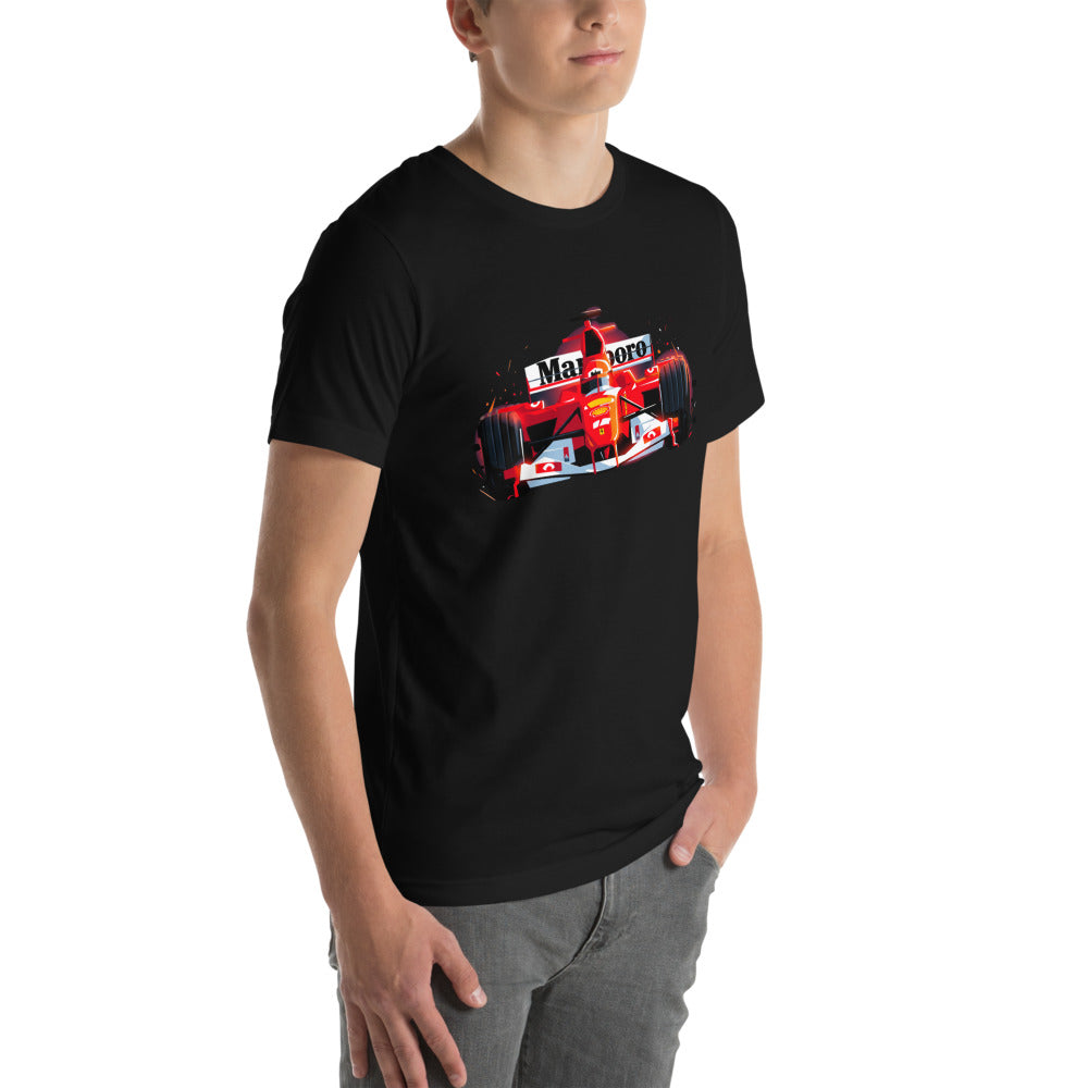 Playera Ferrari F1 Car Red Glow Sparks - Modelo masculino lateral