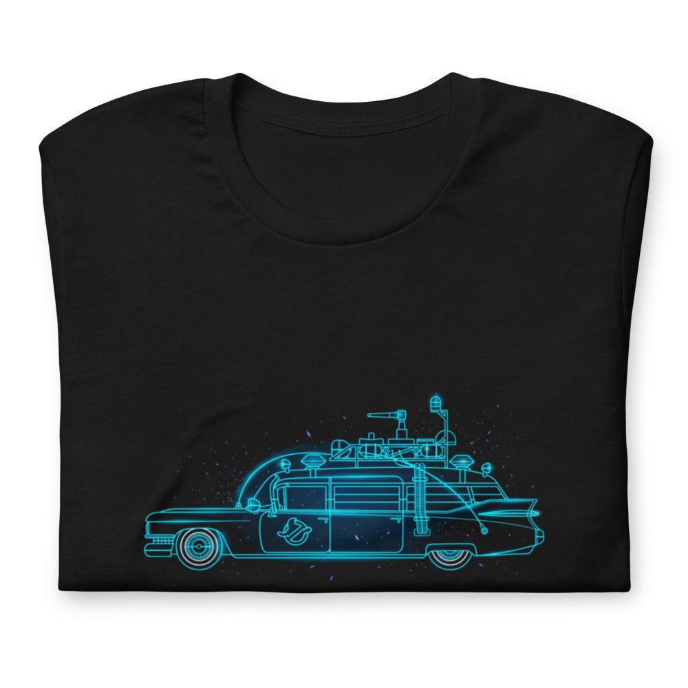 Playera Ghostbusters Ecto-1 Neon Cyan Outline - Doblado