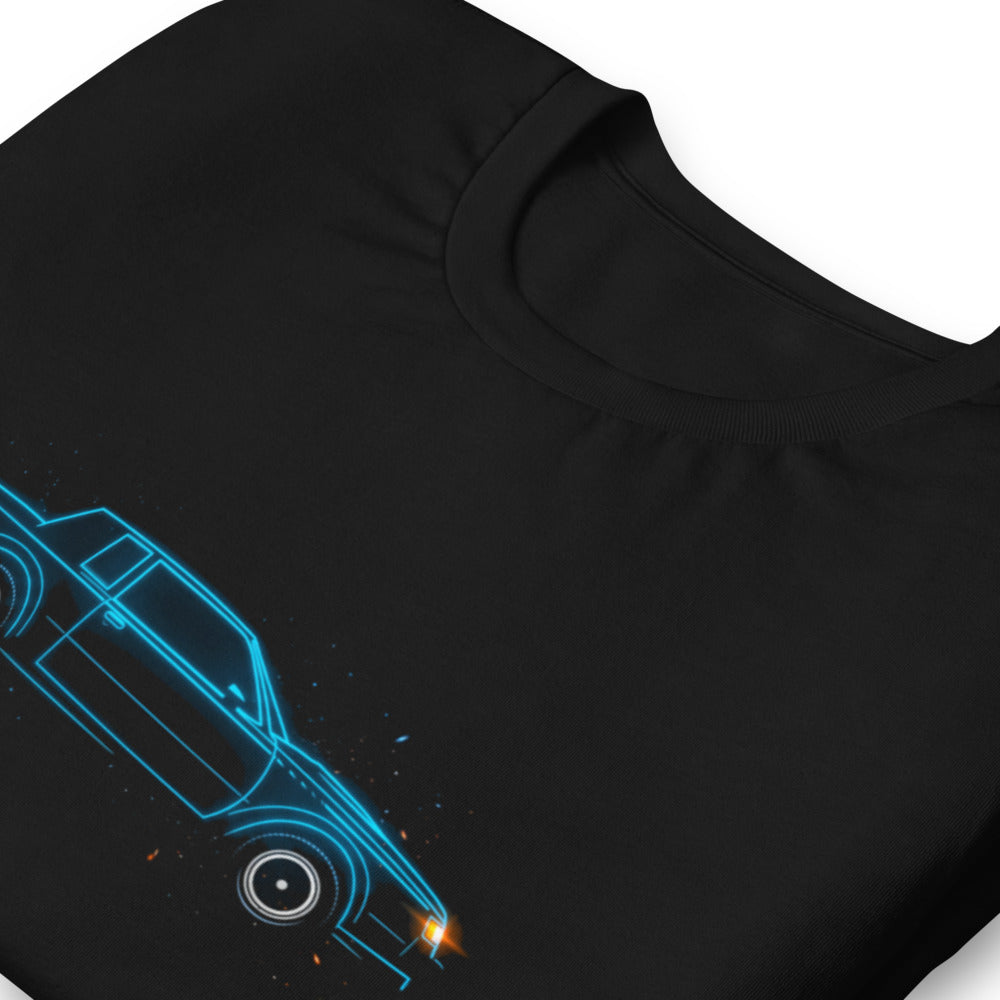 Playera Neon Cyan 80s Coupe Red Taillight Glow - Doblado zoom
