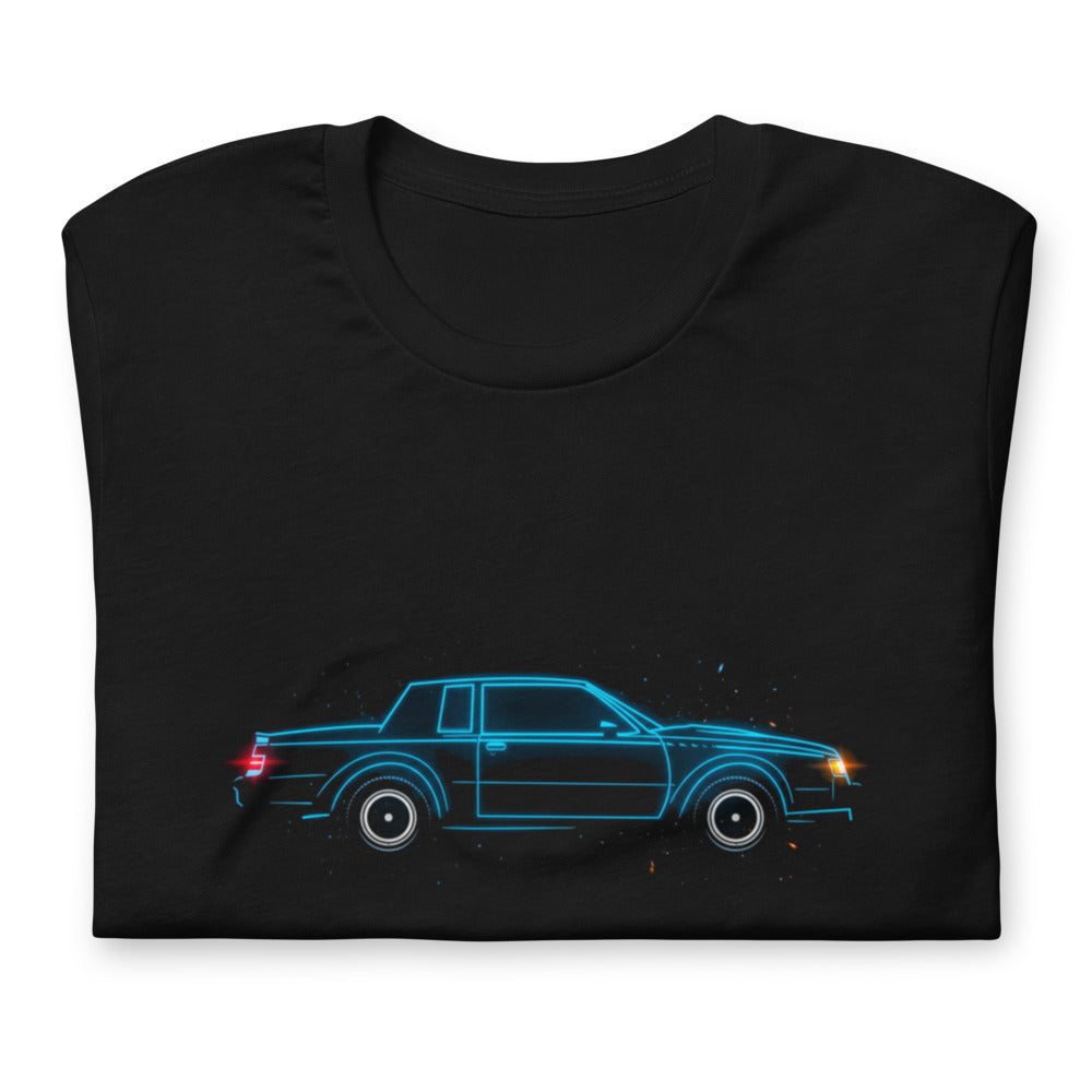 Playera Neon Cyan 80s Coupe Red Taillight Glow - Doblado