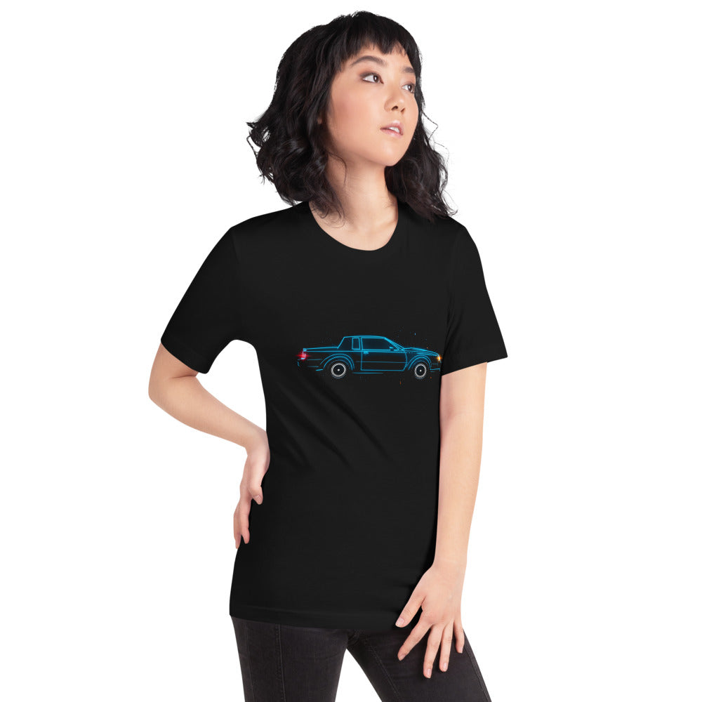 Playera Neon Cyan 80s Coupe Red Taillight Glow - Modelo femenina