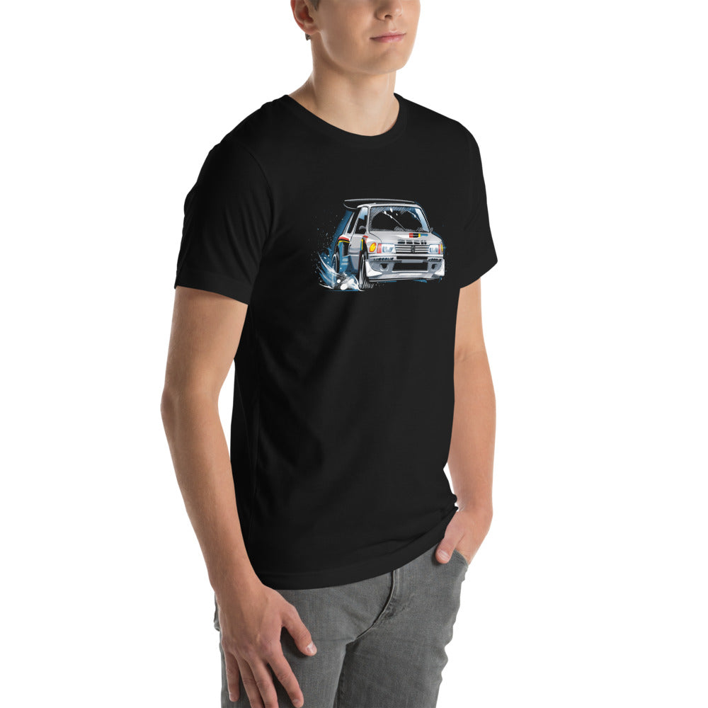 Playera Peugeot 205 Turbo 16 Rally Snow Drift - Modelo masculino lateral