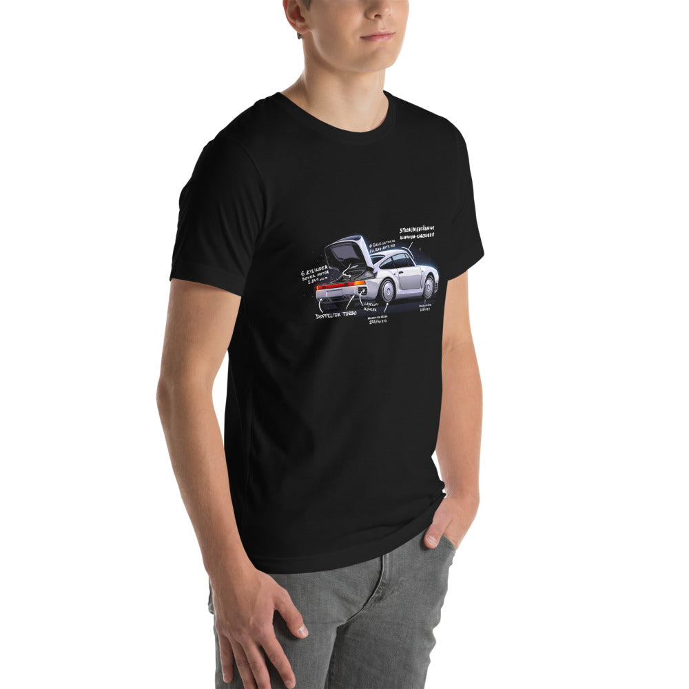 Playera Porsche 959 Doppelter Turbo - Modelo masculino lateral