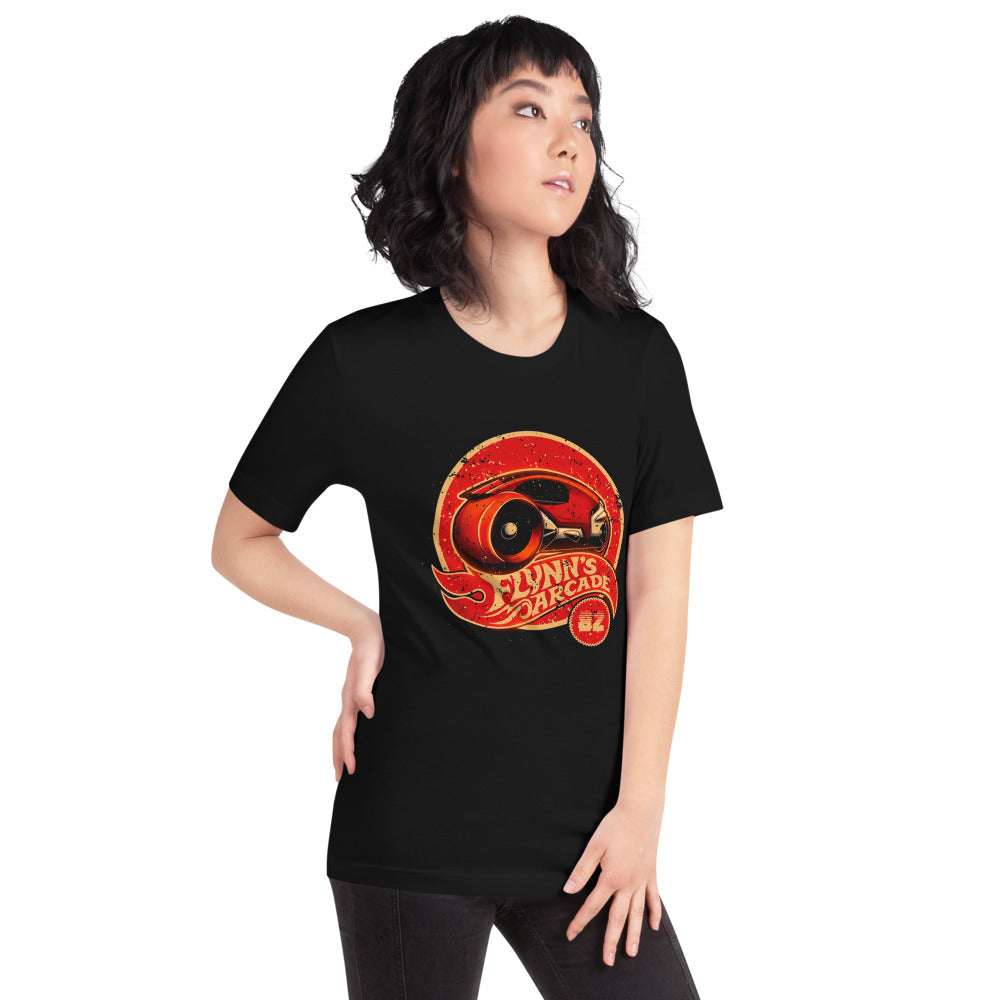 Playera Tron Flynn's Arcade Red Light Cycle - Modelo femenina