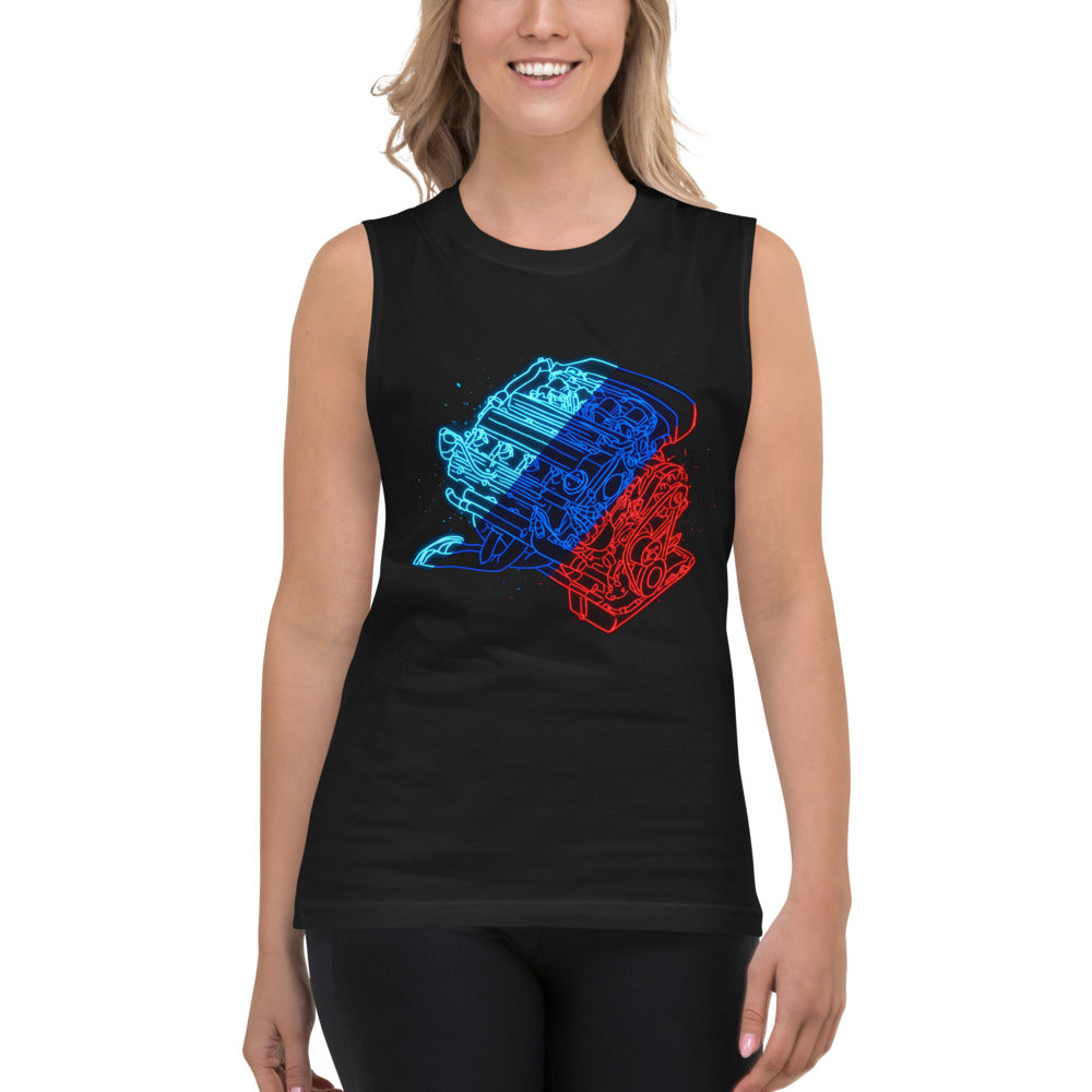 Sin Mangas Neon Car Engine Cyan Blue Red Stripes - Modelo femenina