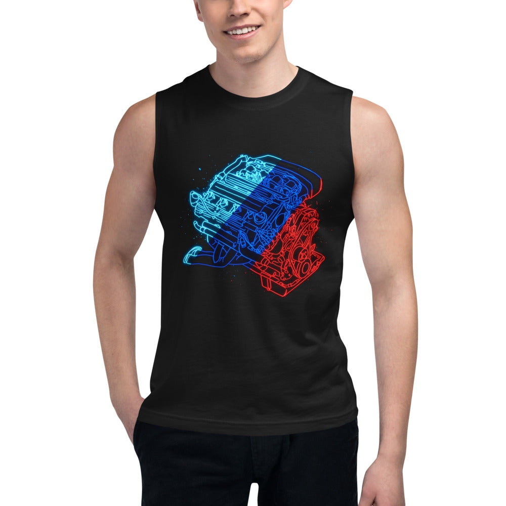 Sin Mangas Neon Car Engine Cyan Blue Red Stripes - Modelo masculino