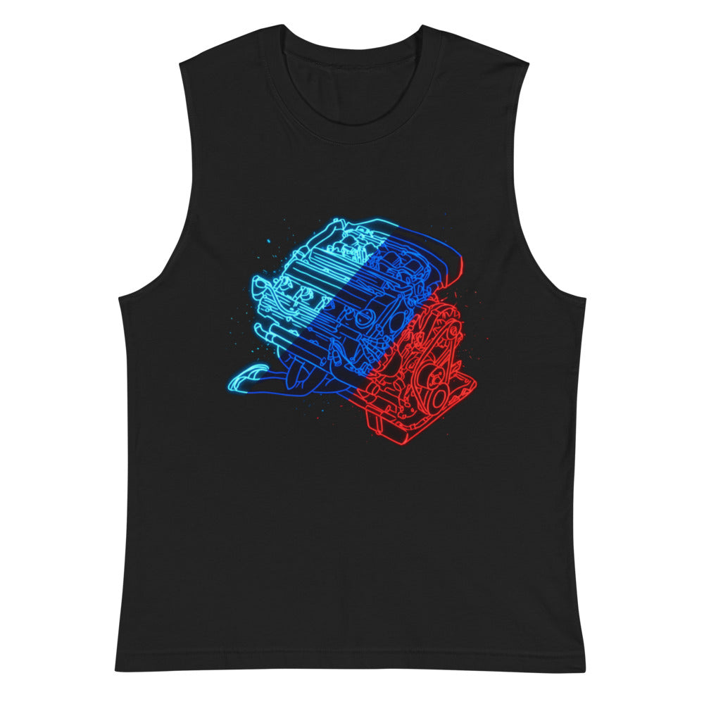 Sin Mangas Neon Car Engine Cyan Blue Red Stripes - Plano