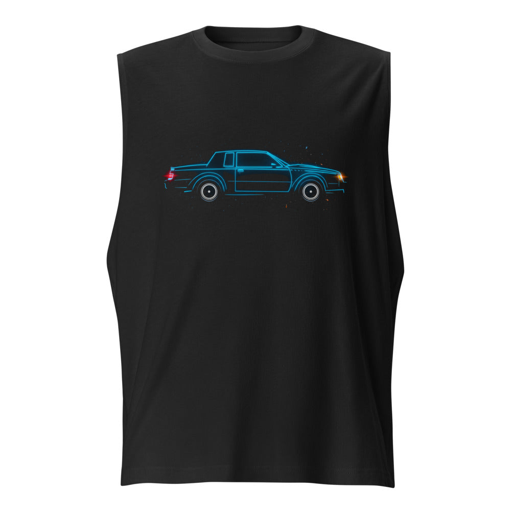 Sin Mangas Neon Cyan 80s Coupe Red Taillight Glow - Frente