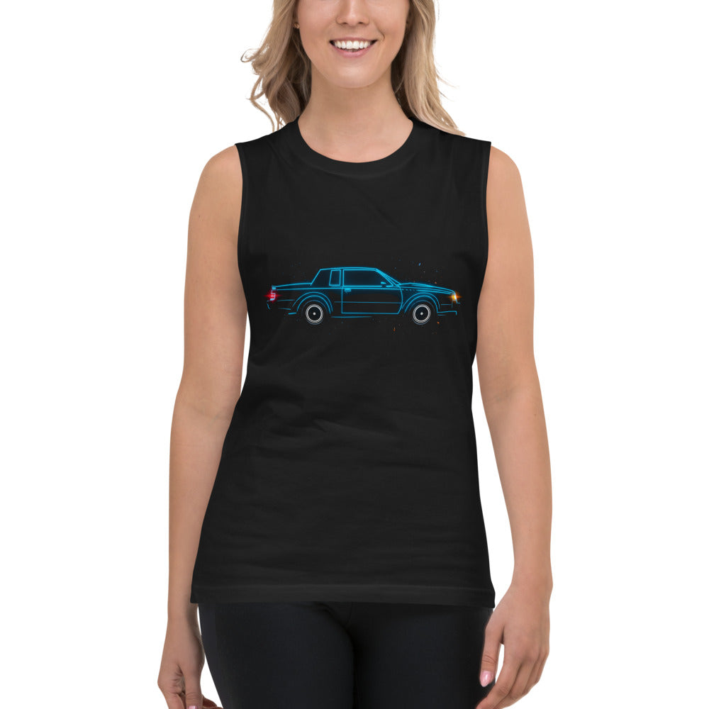 Sin Mangas Neon Cyan 80s Coupe Red Taillight Glow - Modelo femenina