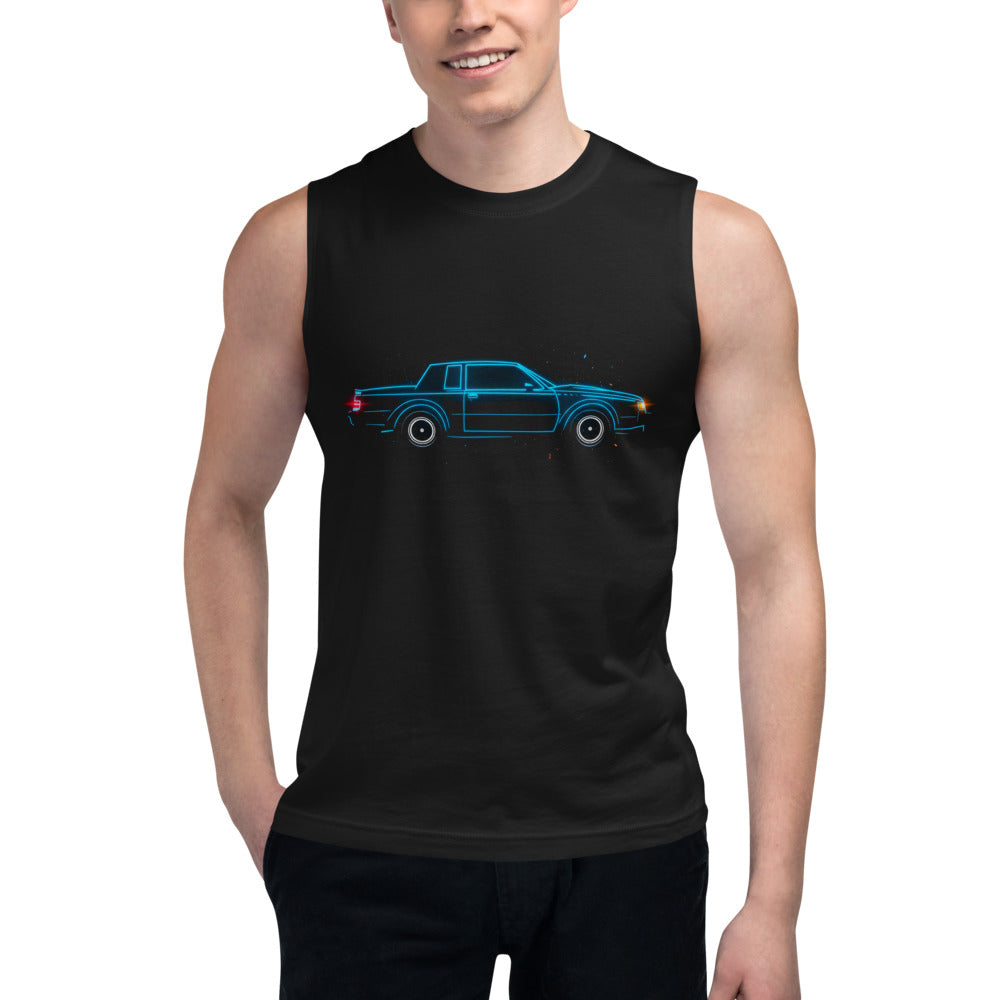 Sin Mangas Neon Cyan 80s Coupe Red Taillight Glow - Modelo masculino