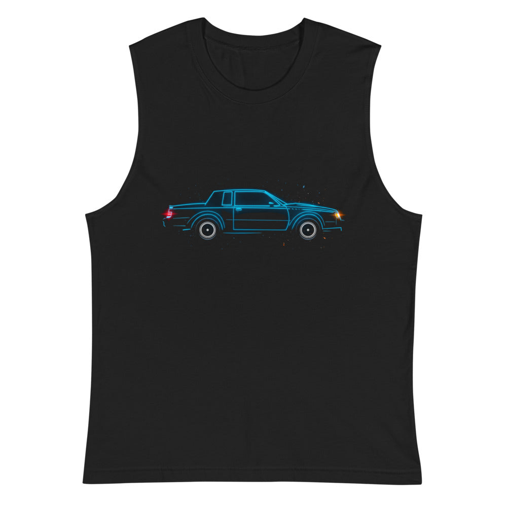 Sin Mangas Neon Cyan 80s Coupe Red Taillight Glow - Plano