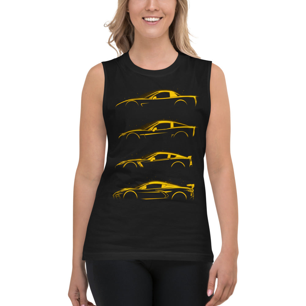 Sin Mangas Neon Yellow Sports Car Evolution Silhouettes - Modelo femenina