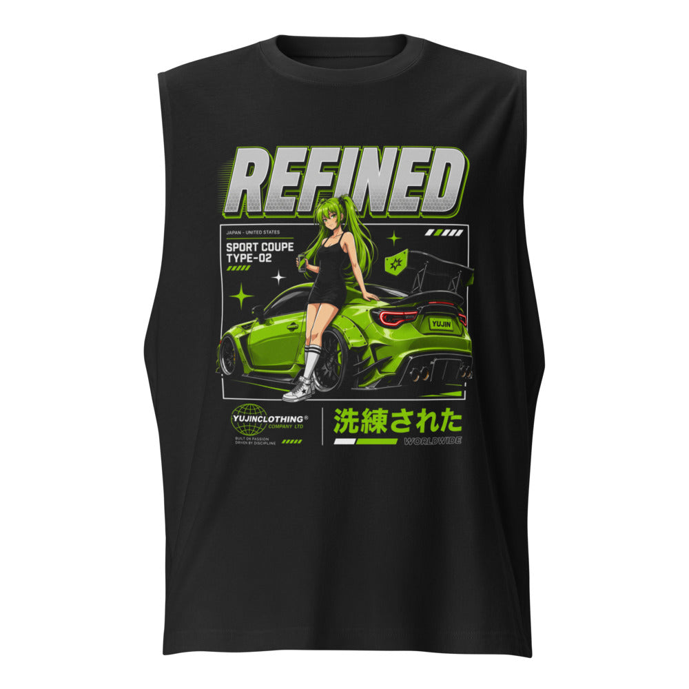 Sin Mangas Refined Green Widebody Coupe Anime Girl - Frente