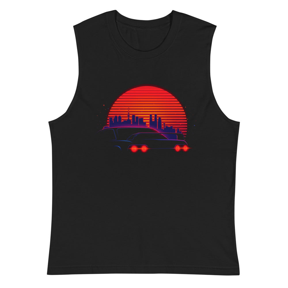 Sin Mangas Synthwave Neon Cars Orange Sun Skyline - Plano