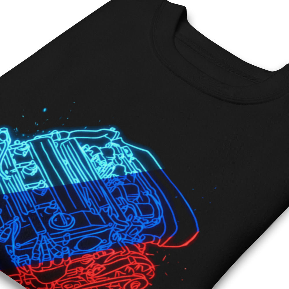Suéter Neon Car Engine Cyan Blue Red Stripes - Doblado zoom