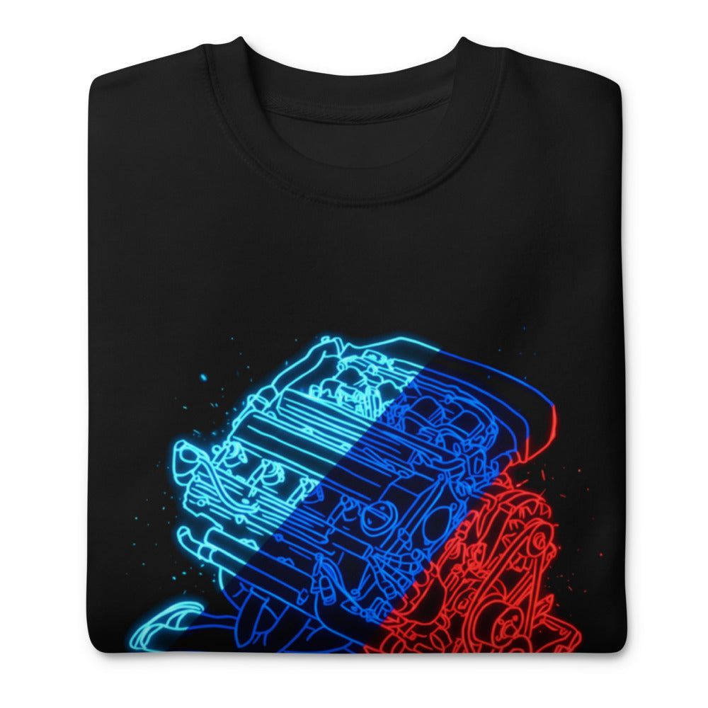 Suéter Neon Car Engine Cyan Blue Red Stripes - Doblado