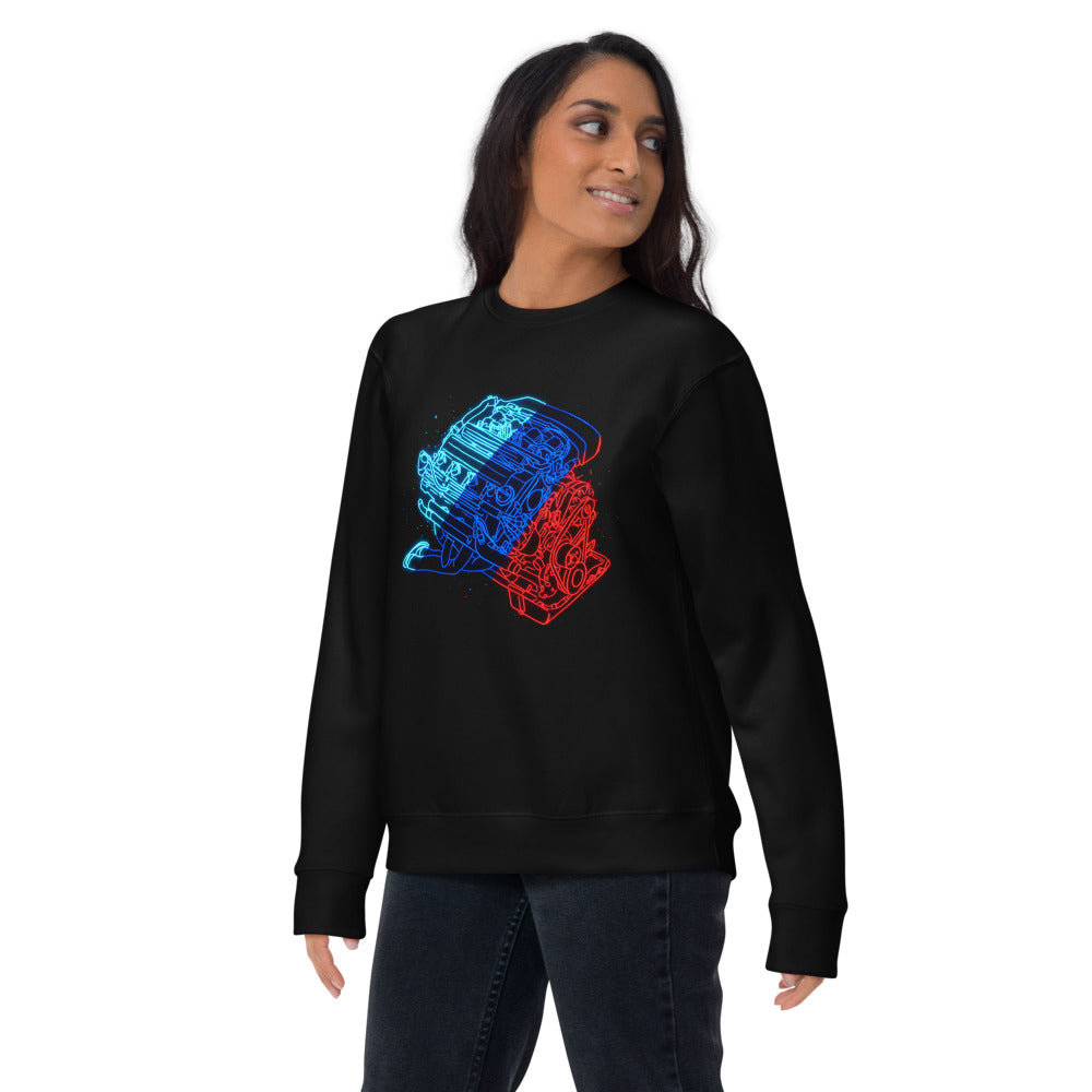 Suéter Neon Car Engine Cyan Blue Red Stripes - Lifestyle mujer