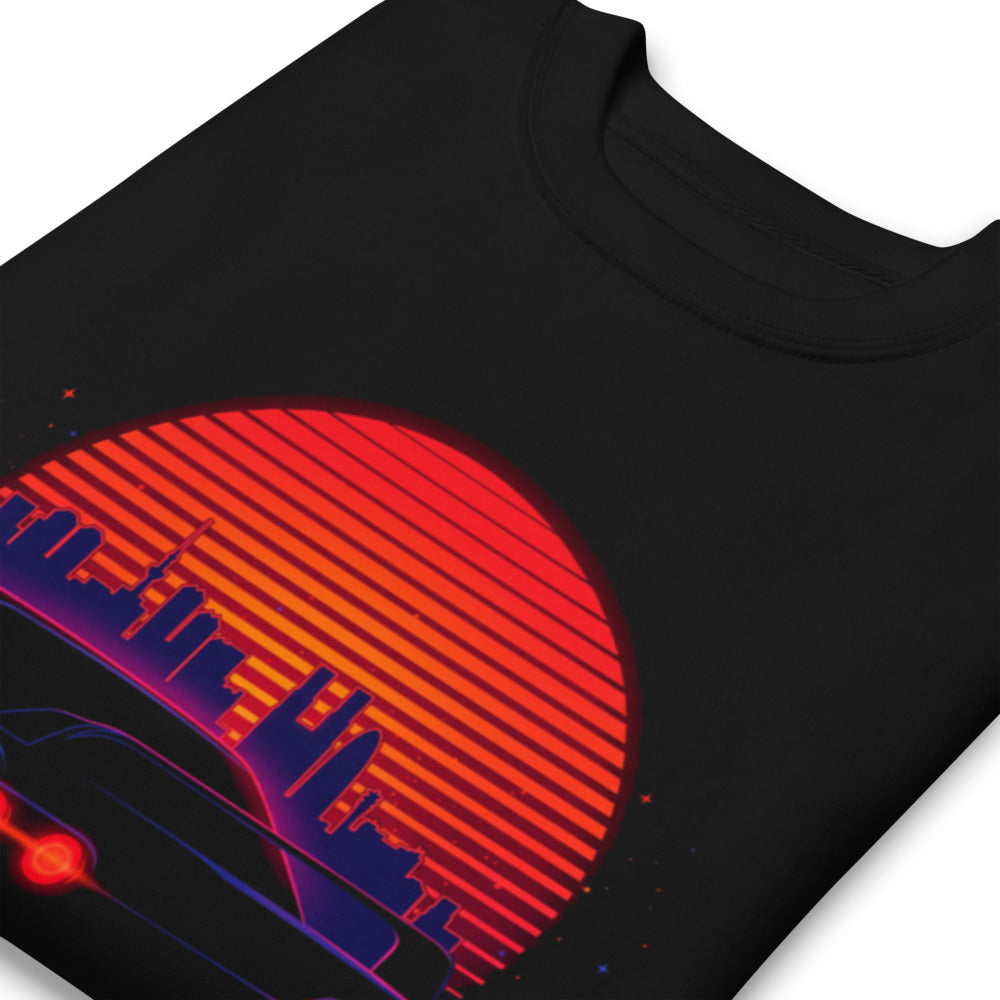 Suéter Synthwave Neon Cars Orange Sun Skyline - Doblado zoom