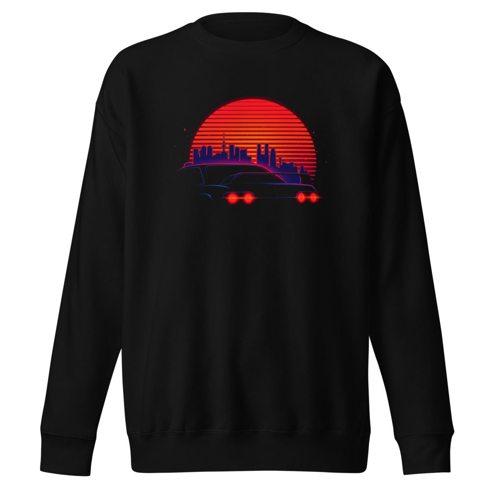 Suéter Synthwave Neon Cars Orange Sun Skyline - Frente