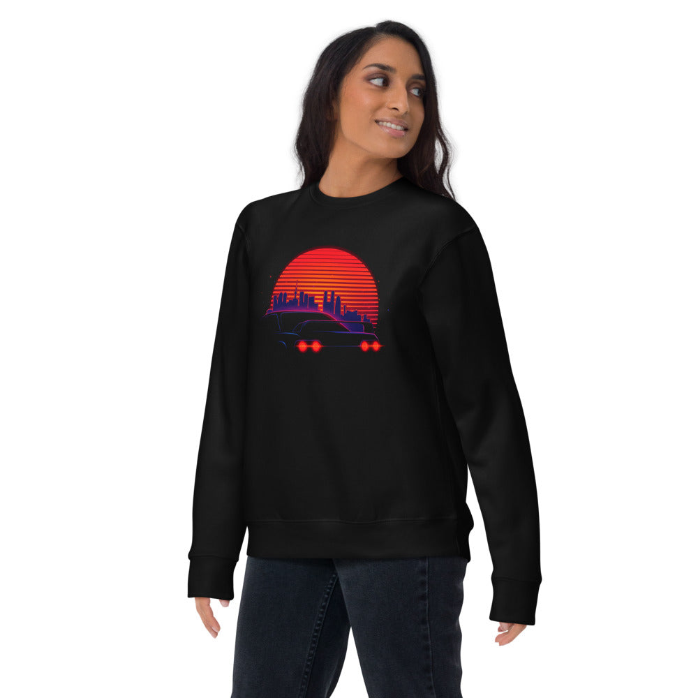 Suéter Synthwave Neon Cars Orange Sun Skyline - Lifestyle mujer